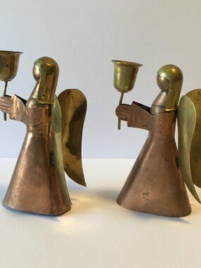 Vtg Copper Brass Angel Candlestick Holders Candle Holders Christmas Decor Read